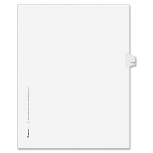 Avery Style Individually Numbered Tab - 1 x Tab Printed 110 - 8.5" x 11" - 25 / Pack - White Divider