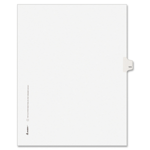 Avery Style Individually Numbered Tab - 1 x Tab Printed 111 - 8.5" x 11" - 25 / Pack - White Divider
