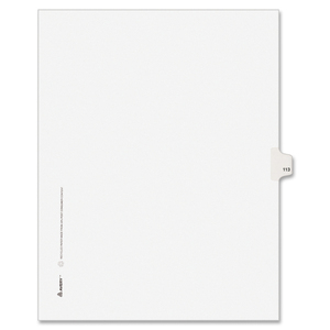Avery Style Individually Numbered Tab - 1 x Tab Printed 113 - 8.5" x 11" - 25 / Pack - White Divider