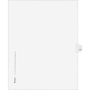 Avery Style Individually Numbered Tab - 1 x Tab Printed 114 - 8.5" x 11" - 25 / Pack - White Divider