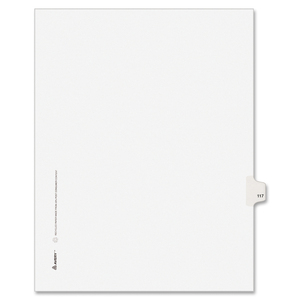 Avery Style Individually Numbered Tab - 1 x Tab Printed 117 - 8.5" x 11" - 25 / Pack - White Divider