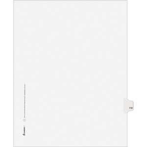 Avery Style Individually Numbered Tab - 1 x Tab Printed 119 - 8.5" x 11" - 25 / Pack - White Divider