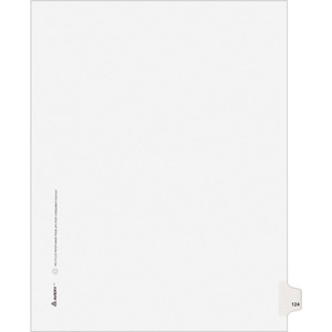 Avery Style Individually Numbered Tab - 1 x Tab Printed 124 - 8.5" x 11" - 25 / Pack - White Divider