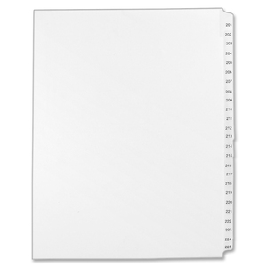 Avery Legal Exhibit Reference Divider - 25 x Tab Printed 201 - 225 - 25 Tab(s)/Set - 8.5" x 11" - 25 / Set - White Divider - Clear Tab