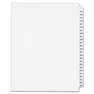 Avery Legal Exhibit Reference Divider - 25 x Tab Printed 251 - 275 - 25 Tab(s)/Set - 8.5" x 11" - 25 / Set - White Divider - Clear Tab