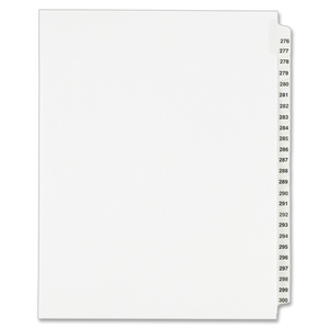 Avery Legal Exhibit Reference Divider - 25 x Tab Printed 276 - 300 - 25 Tab(s)/Set - 8.5" x 11" - 25 / Set - White Divider - Clear Tab