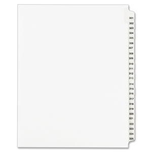 Avery Legal Exhibit Reference Divider - 25 x Tab Printed 301 - 325 - 8.5" x 11" - 25 / Set - White Divider - Clear Tab