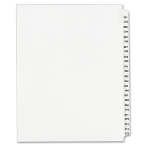 Avery Legal Exhibit Reference Divider - 25 x Tab Printed 351 - 375 - 8.5" x 11" - 25 / Set - White Divider - Clear Tab