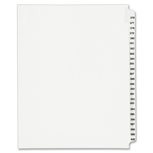 Avery Legal Exhibit Reference Divider - 25 x Tab Printed 376 - 400 - 8.5" x 11" - 25 / Set - White Divider - Clear Tab