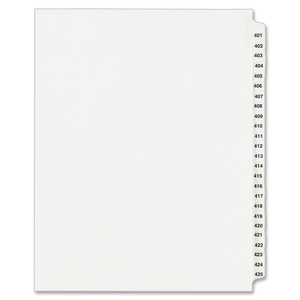 Avery Legal Exhibit Reference Divider - 25 x Tab Printed 401 - 425 - 8.5" x 11" - 25 / Set - White Divider - Clear Tab
