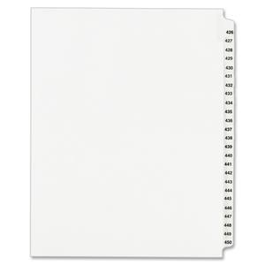 Avery Legal Exhibit Reference Divider - 25 x Tab Printed 426 - 450 - 25 Tab(s)/Set - 8.5" x 11" - 25 / Set - White Divider - Clear Tab