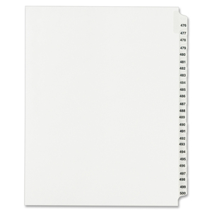 Avery Legal Exhibit Reference Divider - 25 x Tab Printed 476 - 500 - 25 Tab(s)/Set - 8.5" x 11" - 25 / Set - White Divider - Clear Tab