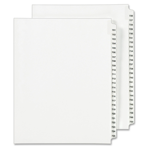 Avery Side Tab Legal Exhibit Index Dividers - 25 x Tab Printed Exhibit 701-750 - 8.5" x 11" - 25 / Set - White Divider