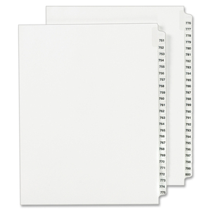 Avery Side Tab Legal Exhibit Index Dividers - 25 x Tab Printed Exhibit 751-800 - 25 / Set - White Divider