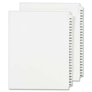 Avery Side Tab Legal Exhibit Index Dividers - 25 x Tab Printed Exhibit 801-850 - 25 / Set - White Divider