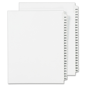 Avery Side Tab Legal Exhibit Index Dividers - 25 x Tab Printed Exhibit 851-900 - 25 / Set - White Divider