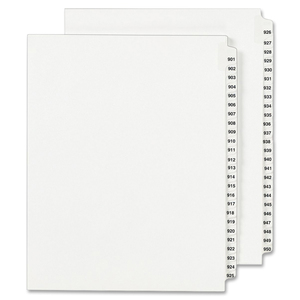 Avery Side Tab Legal Exhibit Index Dividers - 25 x Tab Printed Exhibit 901-950 - 25 / Set - White Divider
