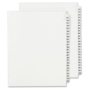 Avery Side Tab Legal Exhibit Index Dividers - 25 x Tab Printed Exhibit 951-1000 - 25 Tab(s)/Set - 25 / Set - White Divider - White Tab