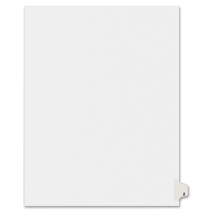 Avery Individually Lettered Tabs Legal Dividers - 25 x Tab Printed "Z" - 25 Tab(s)/Set - 8.5" x 11" - 25 / Pack - White Divider - White Tab