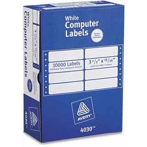 Avery Pin Fed Mailing Label - 3.5" Width x 0.93" Length - Permanent - 10000 / Box - White