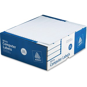 Avery Pin Fed Mailing Label - 4" Width x 1.43" Length - Permanent - 15000 / Box - White