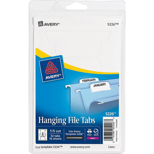 Avery Printable Hanging File Tab - Print-on - 5 Tab(s)/Set - 24 / Pack - White Tab