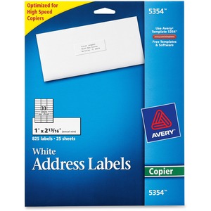Avery Copier Mailing Label - 1" Width x 2.81" Length - Permanent - 825 / Box - White