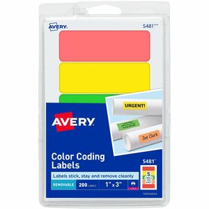 Avery Print or Write Color Coding Label - 1" Width x 3" Length - Removable - 200 Label - Assorted Avery Print or Write Color Coding Label - 1" Width x 3" Length - Removable - 200 Label - Assorted