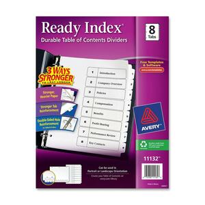 Avery Classic Table of Contents Divider - 8 x Tab Printed 1 to 8 - 8 Tab(s)/Set - 8.5" x 11" - 8 / Set - White Divider - White Tab
