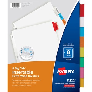 Avery WorkSaver Extra Wide Big Tab Divider - 8 x Tab Blank - 9" x 11" - 8 / Set - Multicolor Tab