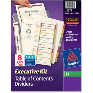 Avery Ready Index Executive Index Divider Kits - Printed 1-8 - 8 Tab(s)/Set - 8.5" x 11" - 8 / Set - Multicolor Divider