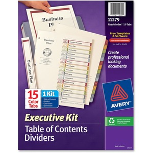 Avery Ready Index Executive Index Divider Kits - Printed 1-15 - 15 Tab(s)/Set - 8.5" x 11" - 15 / Set - Multicolor Divider