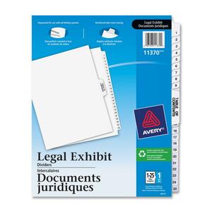 Avery Premium Collated Legal Exhibit Dividers - 26 x Tab Printed 1 - 25 - 26 Tab(s)/Set - 8.5" x 11" - 25 / Set - White Divider - White Tab