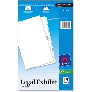 Avery Premium Collated Legal Exhibit Dividers - 26 x Tab Printed 1 - 25 - 26 Tab(s)/Set - 8.5" x 14" - 25 / Set - White Divider - White Tab