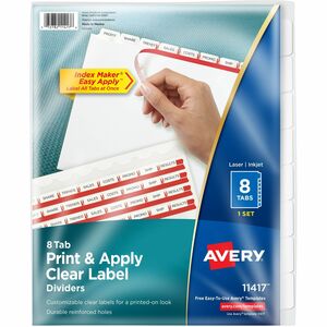 Index Maker Print & Apply Clear Label Dividers with White Tabs