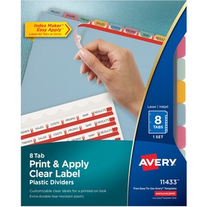 Avery Index Maker Translucent Clear Label Dividers - 8 x Tab Print-on - 8 Tab(s)/Set - 8.5" x 11" - 8 / Set - Translucent Divider - Multicolor Tab