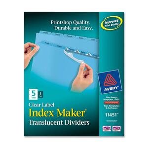 Avery Index Maker Translucent Clear Label Dividers - 5 x Tab Blank - 5 Tab(s)/Set - 8.5" x 11" - 5 / Set - Blue Tab