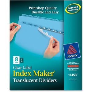 Avery Index Maker Translucent Clear Label Dividers - 8 x Tab Print-on - 8 Tab(s)/Set - 8.5" x 11" - 8 / Set - Translucent Divider - Blue Tab