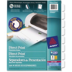 Avery Direct Print Custom Laser Dividers - 8 x Divider - 8 x Tab Print-on - 8 Tab(s)/Set - 8.5" x 11" - 4 / Pack - White Tab