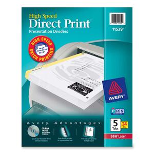 Avery Direct Print High Speed Presentation Dividers - 5 x Tab - 5 Tab(s)/Set - 8.5" x 11" - 24 / Box - White Tab