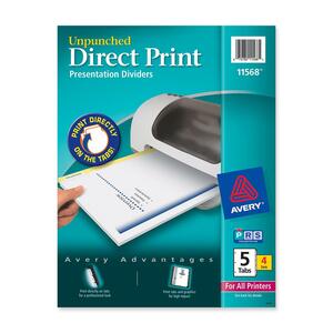 Avery Direct Print Custom Laser Printer Dividers - 5 x Tab Print-on - 5 Tab(s)/Set - 8.5" x 11" - 4 / Pack - White Divider
