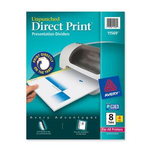 Avery Direct Print Custom Laser Printer Dividers - 8 x Tab Print-on - 5 Tab(s)/Set - 8.5" x 11" - 4 / Pack - White Divider - White Tab