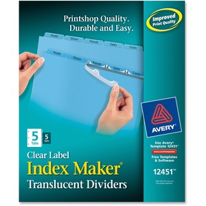 Avery Index Maker Easy Apply Clear Label Dividers - 5 x Tab Blank - 5 Tab(s)/Set - 8.5" x 11" - 5 / Pack - Blue Tab