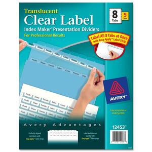 Avery Index Maker Easy Apply Clear Label Dividers - 8 x Divider - 5 x Tab Blank - 8 Tab(s)/Set - 8.5" x 11" - 5 / Pack - Blue Divider