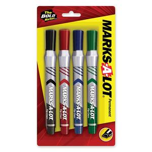 Avery Marks-A-Lot Everbold Flip Chart Markers - Chisel Marker Point Style - Blue Ink, Black Ink, Red Ink, Green Ink - 4 / Set
