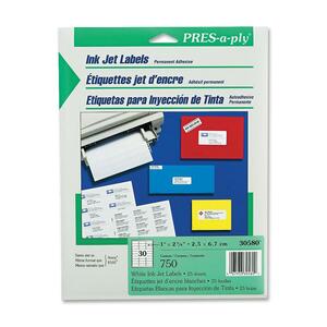 Avery Pres-A-Ply Address Label - 2.62" Width x 1" Length - Permanent - 750 / Box - White