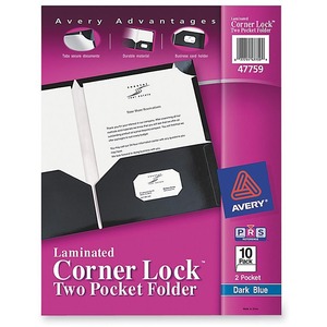 Avery Corner Lock Two-Pocket Folder - 8.5" x 11" - Letter - 10 / Pack - Blue