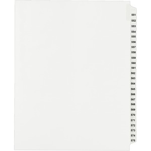Avery Side Tab Collated Legal Index Divider - 25 x Divider Printed 551 - 575 - 8.5" x 11" - 25 / Set - White Divider
