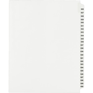 Avery Side Tab Collated Legal Index Divider - 25 x Tab Printed 626 - 650 - 8.5" x 11" - 25 / Set - White Divider