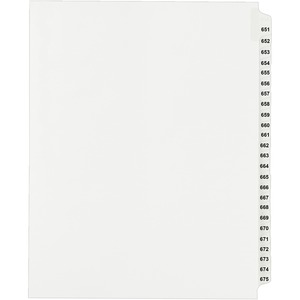 Avery Side Tab Collated Legal Index Divider - 25 x Tab Printed 651 - 675 - 8.5" x 11" - 25 / Set - White Divider